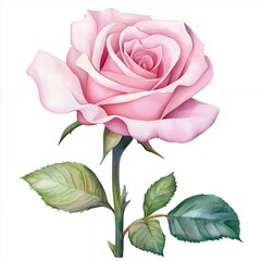Fototapeta premium Pale Pink Rose Watercolor Illustration on White Background