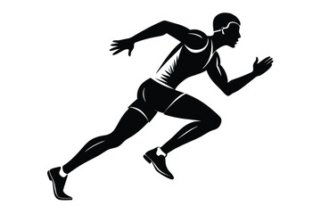 Silhouette of Man Sprinting in Athletic Gear with Dynamic Motion on White Background