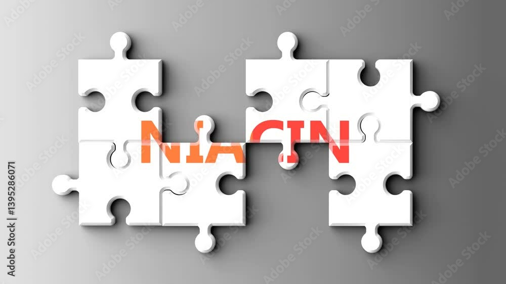 Poster niacin as a complex topic - pictured as word niacin on a puzzle pieces to show that niacin is a comp