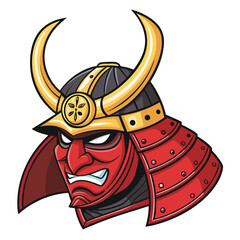 Create a bold, vector illustration of a samurai helmet (kabuto), emphasizing strong lines and graphic design elements.  Include intricate details.