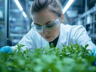 Young scientist woman in laboratory working and smiling with glasses