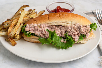 ham salad sub with seasoned french fries