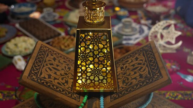 Ramadan Iftar Table Background Video, Muslim Family Having Dinner At Home, Iftar Table Turkish Traditional Food, Ramadan Background, Eid Mubarak Concept Video, Uskudar Istanbul, Turkiye (Turkey) 