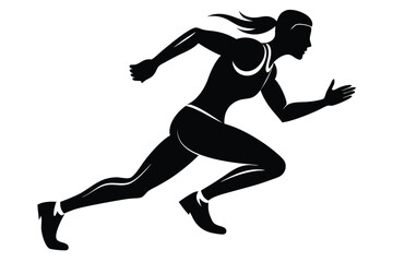 Silhouette of Sporty Woman Running Athlete with Ponytail on White Background