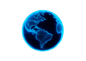 Glowing blue digital globe isolated on transparent background
