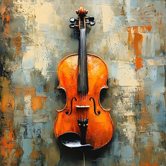 An artistic depiction of a classic violin with a textured background