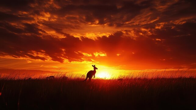 kangaroo silhouette at sunset in australian outback