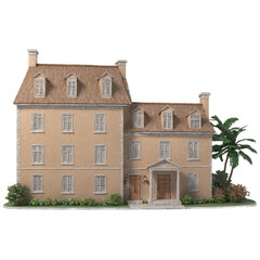 Fototapeta premium Light brown colonial house 3d art illustration transparent background isolated png stock