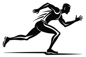 Silhouette Of Athlete Man In Running Pose On White Background. Sports Icon