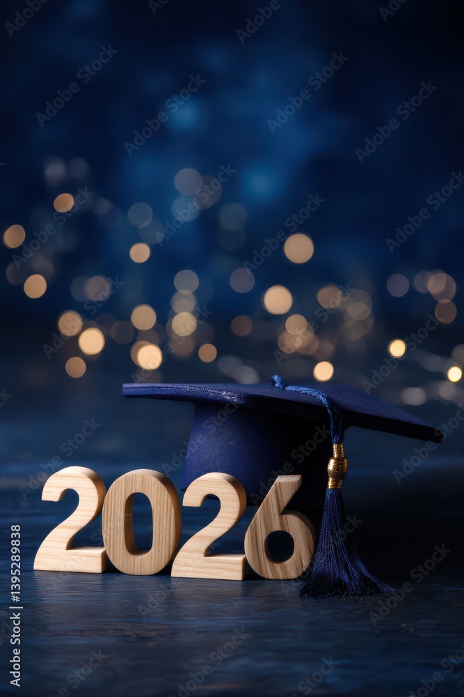Fototapete a simple bokeh background with the number 2026 in large, wooden letters, beside which is placed an e