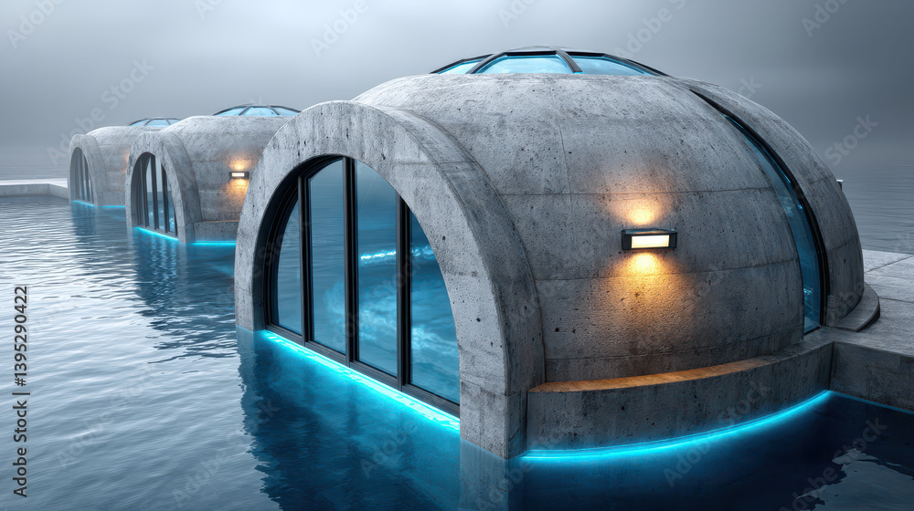 Poster exploring the cyberpunk-inspired underwater data center with glowing server connections