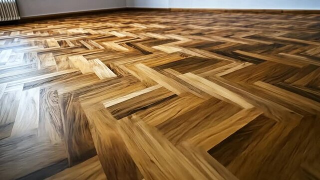 Elegant Herringbone Parquet Flooring Showcasing Natural Wood Grain Textures