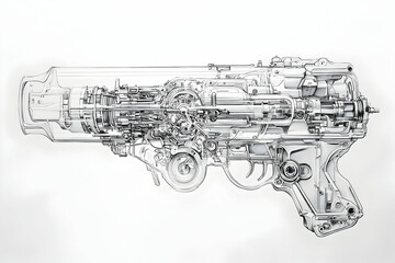 Detailed cross sectional illustration depicting the inner workings of a firearm