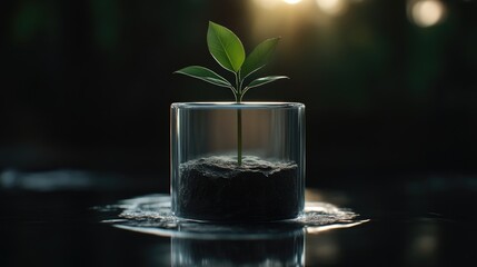 Young plant in a clear glass container