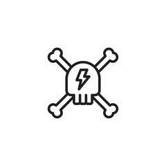 A line art icon of a skull and crossbones with a lightning bolt symbol on the skull. This represents a danger of electrocution or a warning of high voltage.