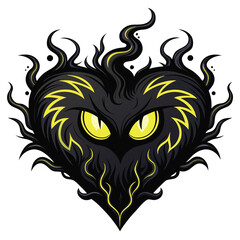 Design a vector illustration of a shadowy heart-shaped creature, featuring bold, black strokes and dramatic lighting effects.
