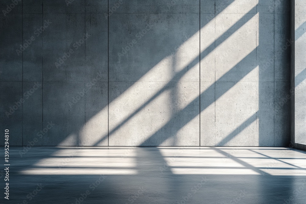 Poster sunlight illuminating empty concrete room with polished floor