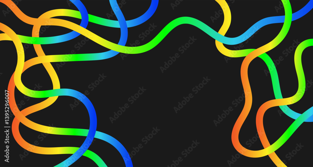 Poster abstract playful background with neon gradient wavy line. backdrop with organic curvy curly stripe. 