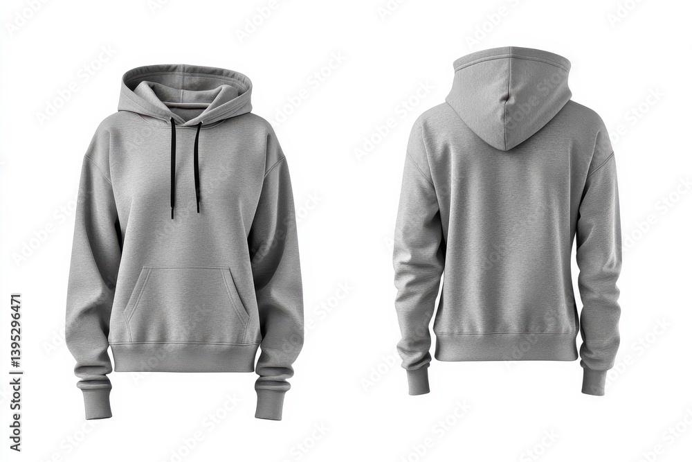 Aufkleber gray hoodie displayed from the front and back in a simple setting for casual wear