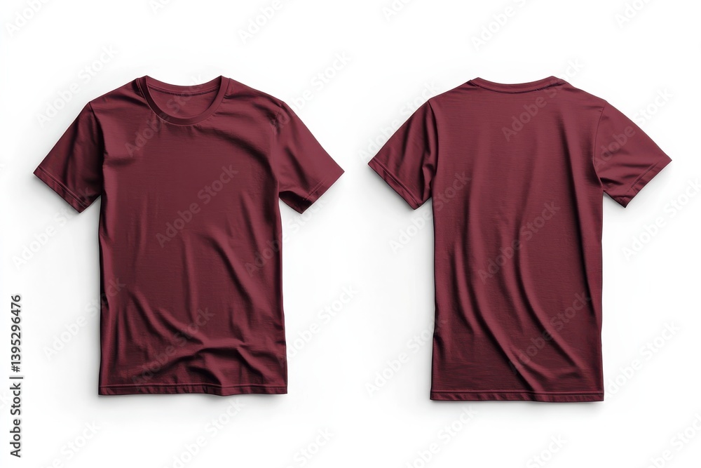 Poster Stylish maroon t-shirt displayed from front and back in a simple studio setting with neutral background