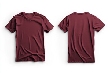 Stylish maroon t-shirt displayed from front and back in a simple studio setting with neutral background