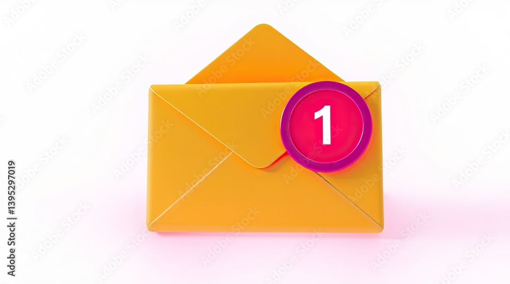 Aufkleber an open yellow envelope with a notification about new messages