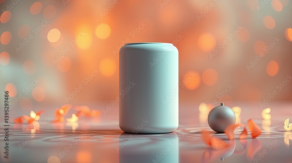 Poster a cylindrical container and ornament in a soft bokeh background