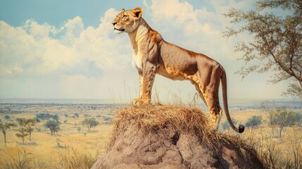 majestic lioness surveying the savannah