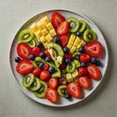 Top View of Mixed Fruit Plate with Vibrant Summer Fruits

