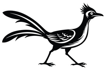 Roadrunner Bird Silhouette. Crested Bird Isolated on White Background Walking Pose