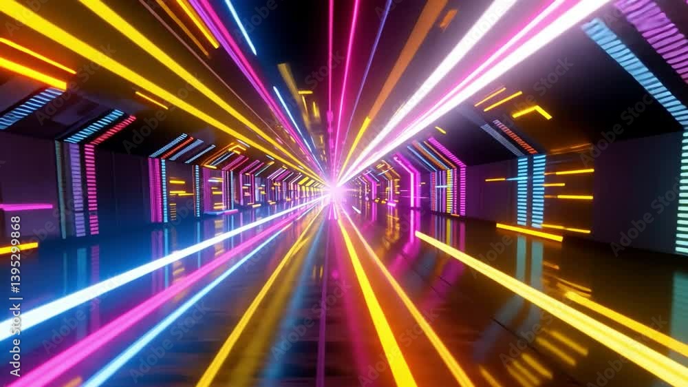 Poster vibrant tunnel of colorful neon lights futuristic showcase of dynamic patterns and bright illuminati