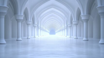 Fototapeta premium Serene White Hallway with Elegant Columns and Archways Architectural Interior Design