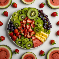 Circular Fruit Tray with Watermelon, Kiwi, and Grapes