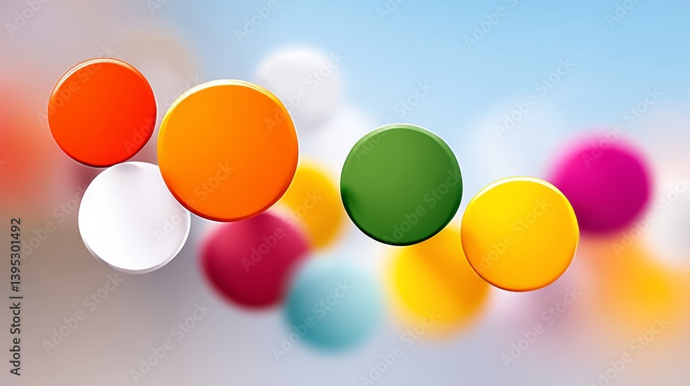 Aufkleber colorful array of round objects, including some that are green and yellow, are floating in the air