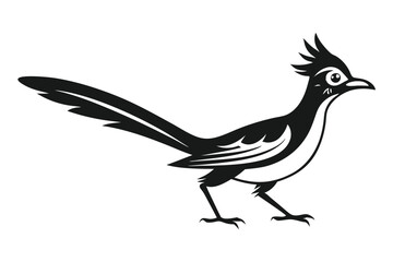 Obraz premium Roadrunner Bird in Black Silhouette Art on White Background