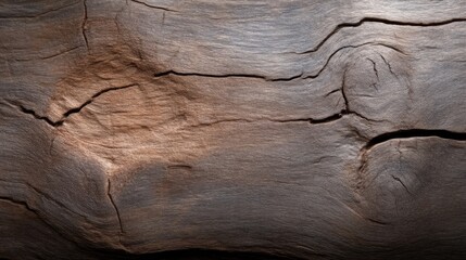 Obraz premium Aged, weathered wood plank texture. Deep cracks and knots create a rustic aesthetic. Rich, dark brown tones