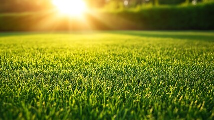 Lush green grass field bathed in sunlight