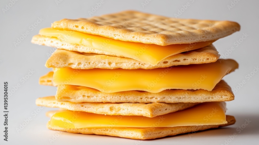 Poster Stack of crackers with cheese slices.