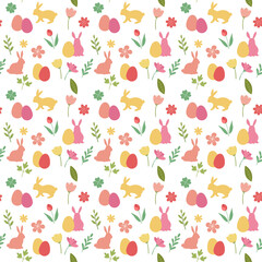 Spring seamless flower pattern with Easter bunny end eggs.