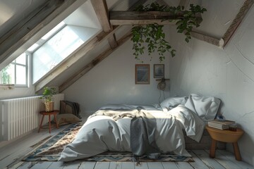 Obraz premium Interior of a Scandinavian style bedroom