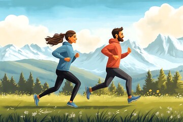 Couple Running Mountain Meadow