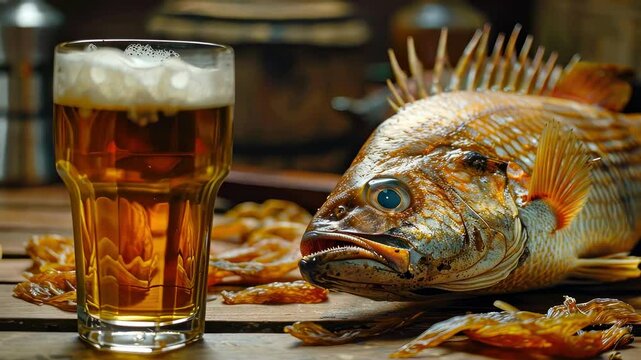 beer and dried ram fish