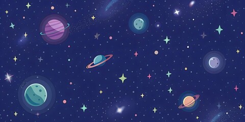 Colorful space wallpaper design featuring planets, stars, and cosmic elements perfect for any creative room space, wallpaper, design, colorful, planets, stars, cosmic, background, 