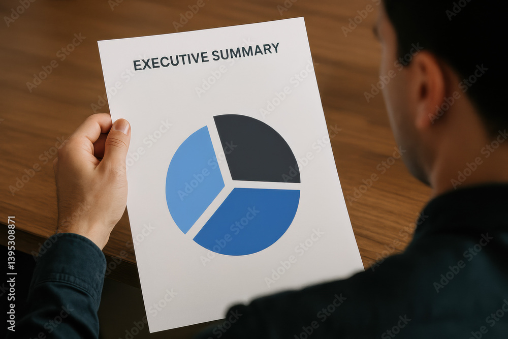 Poster executive summary report performance review with pie chart insightful analysis for decision-making
