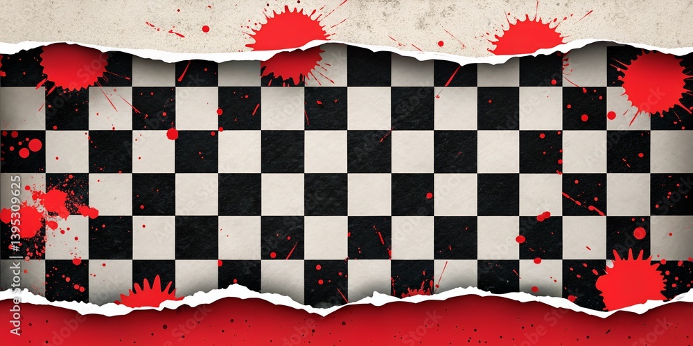 Poster vibrant pop art texture featuring a black and white checker pattern with colorful splashes checker, 