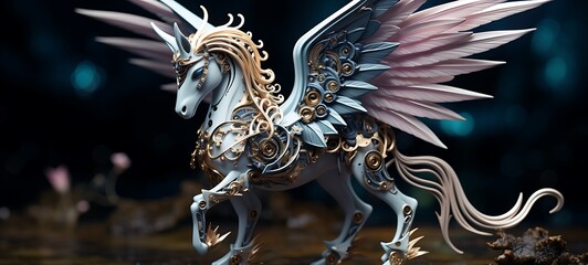 Paper quilling Unicorn griffin Nano Robot full body in a sea of diamonds, ai generative