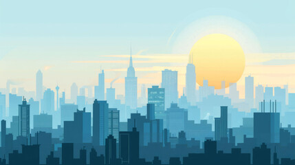 Naklejka premium Illustration of city skyline, flat, simple, midday light
