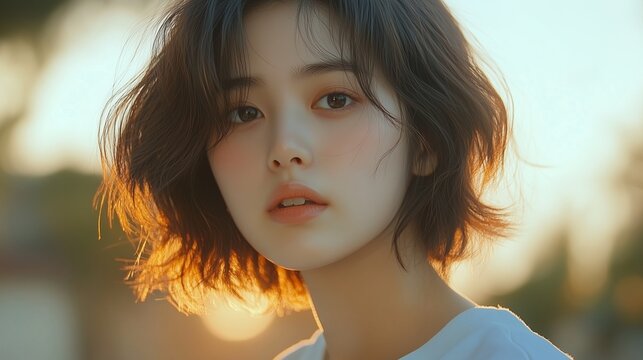 close up short haired Asian, japanese, korea woman beauty pictures