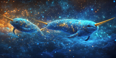 Magical Narwhal Underwater Background