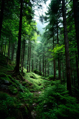 Fototapeta premium Deep green pine forest landscape
